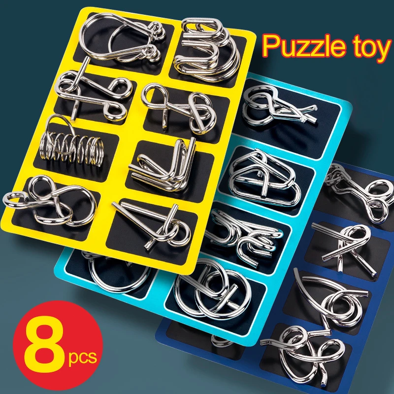 Brain Teaser Cube - 8Pcs/Set Metal Montessori Puzzle Wire Mind