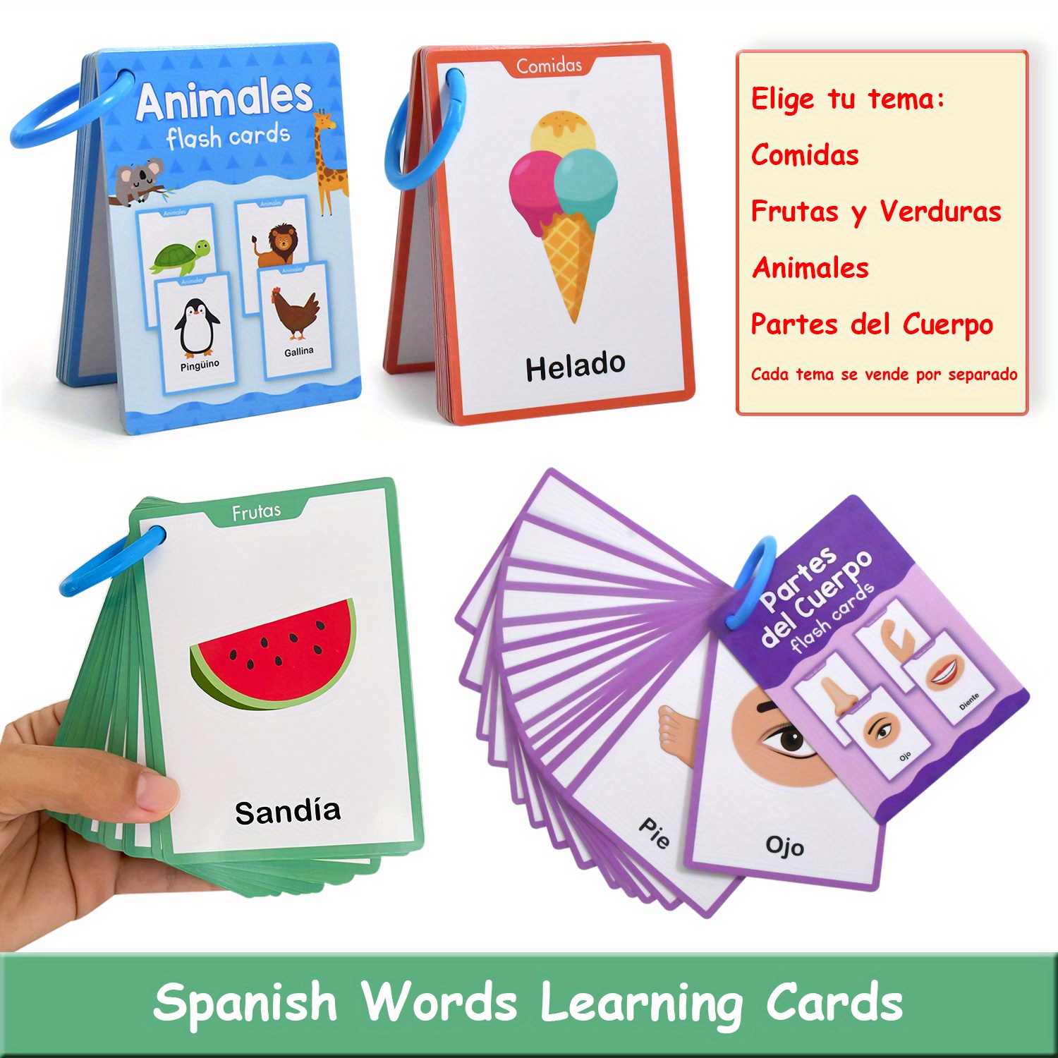 Kids Education Card - 4 Themes Fruits Vegetables Foods Animals