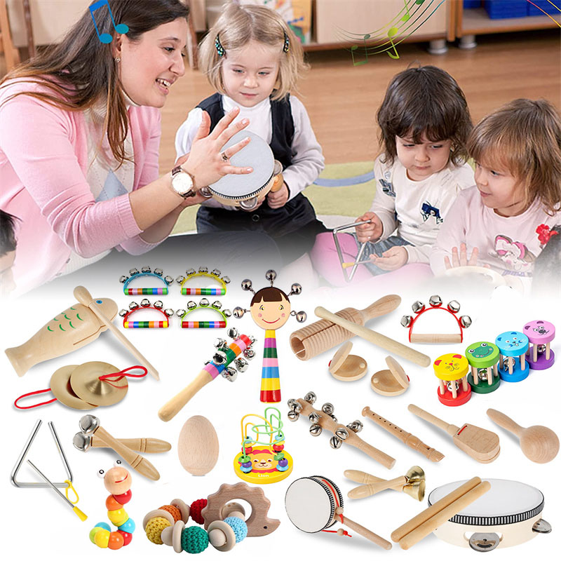 Kids Education Bell - Wooden Rattles Baby Toys Grasp Play