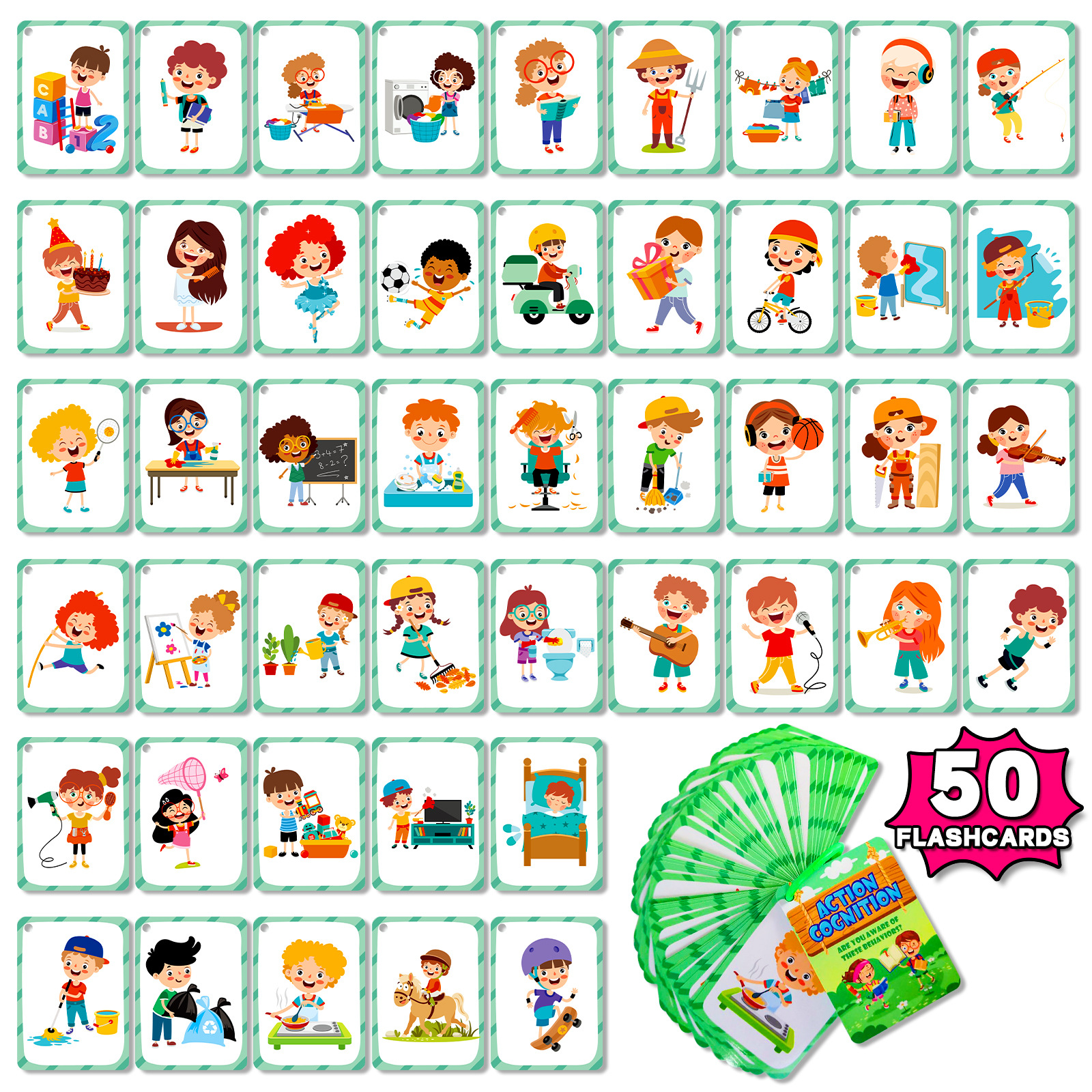 Kids Education App - 50Pcs/Set Cognition Learning Card Funny Memory