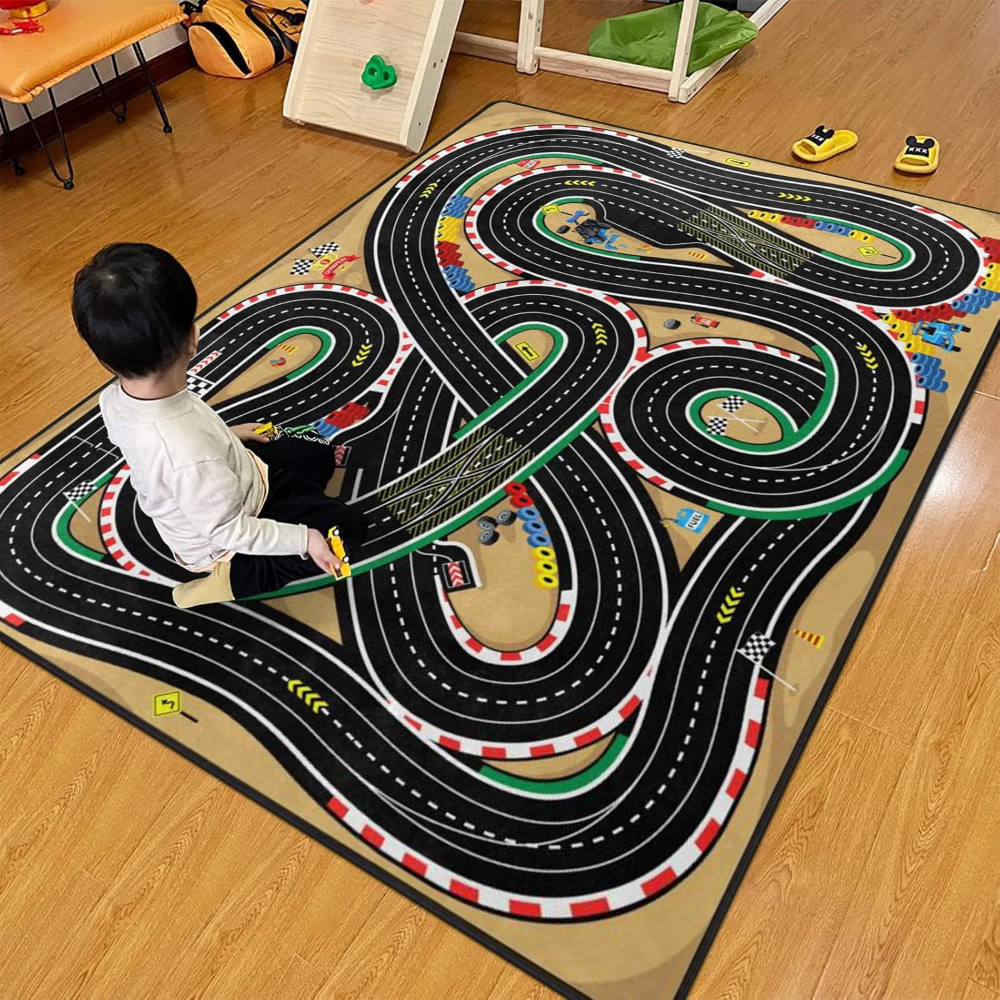 Vibrant Multi Curve Racetrack  - Kids Education Rug reseña y precio