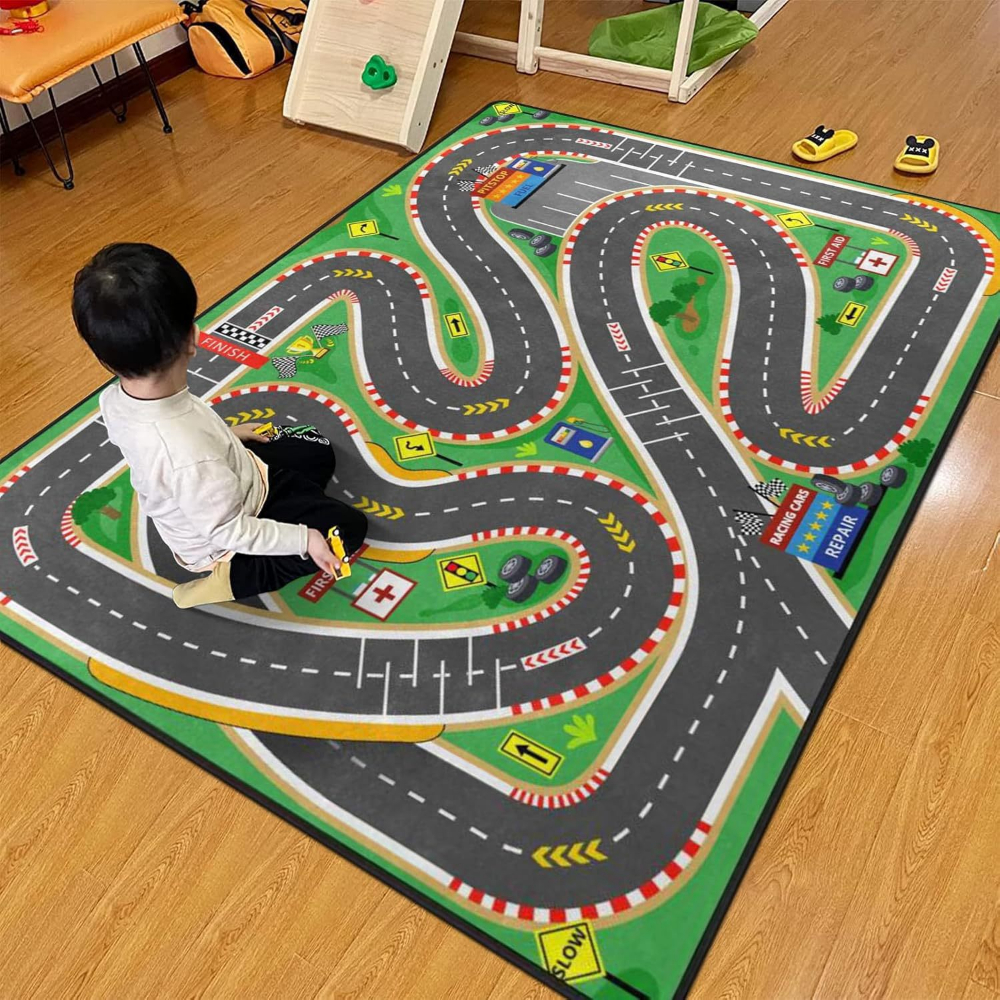 Vibrant Multi Curve Racetrack  - Kids Education Rug reseña y precio