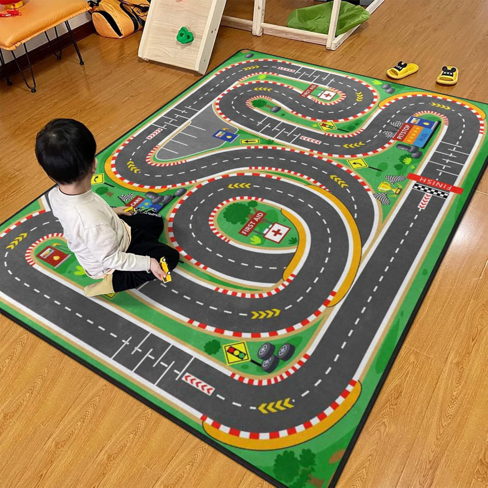 Vibrant Multi Curve Racetrack  - Kids Education Rug reseña y precio