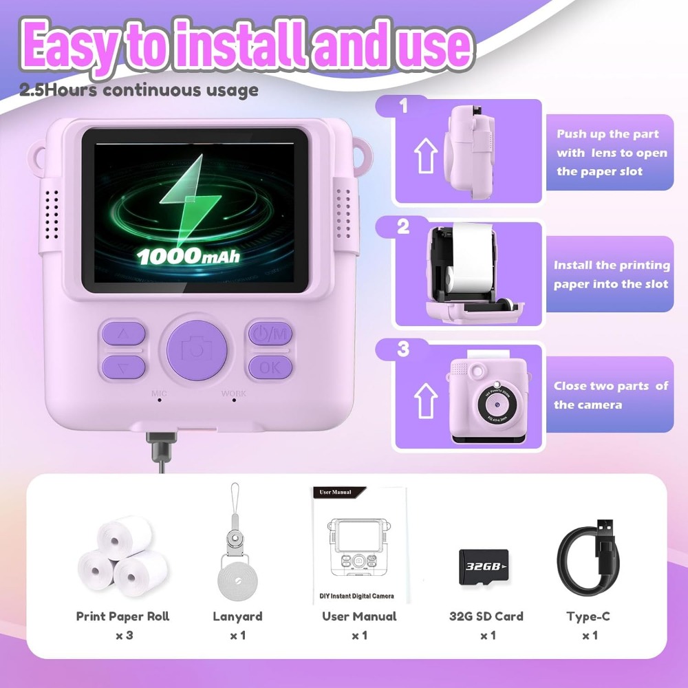 Instant Print Camera for Kids, - Kids Education Card reseña y precio