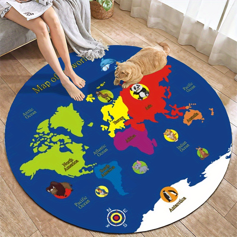 World Map Round Rug Flannel Ed - Kids Education Rug reseña y precio