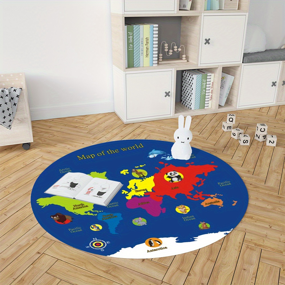 World Map Round Rug Flannel Ed - Kids Education Rug reseña y precio