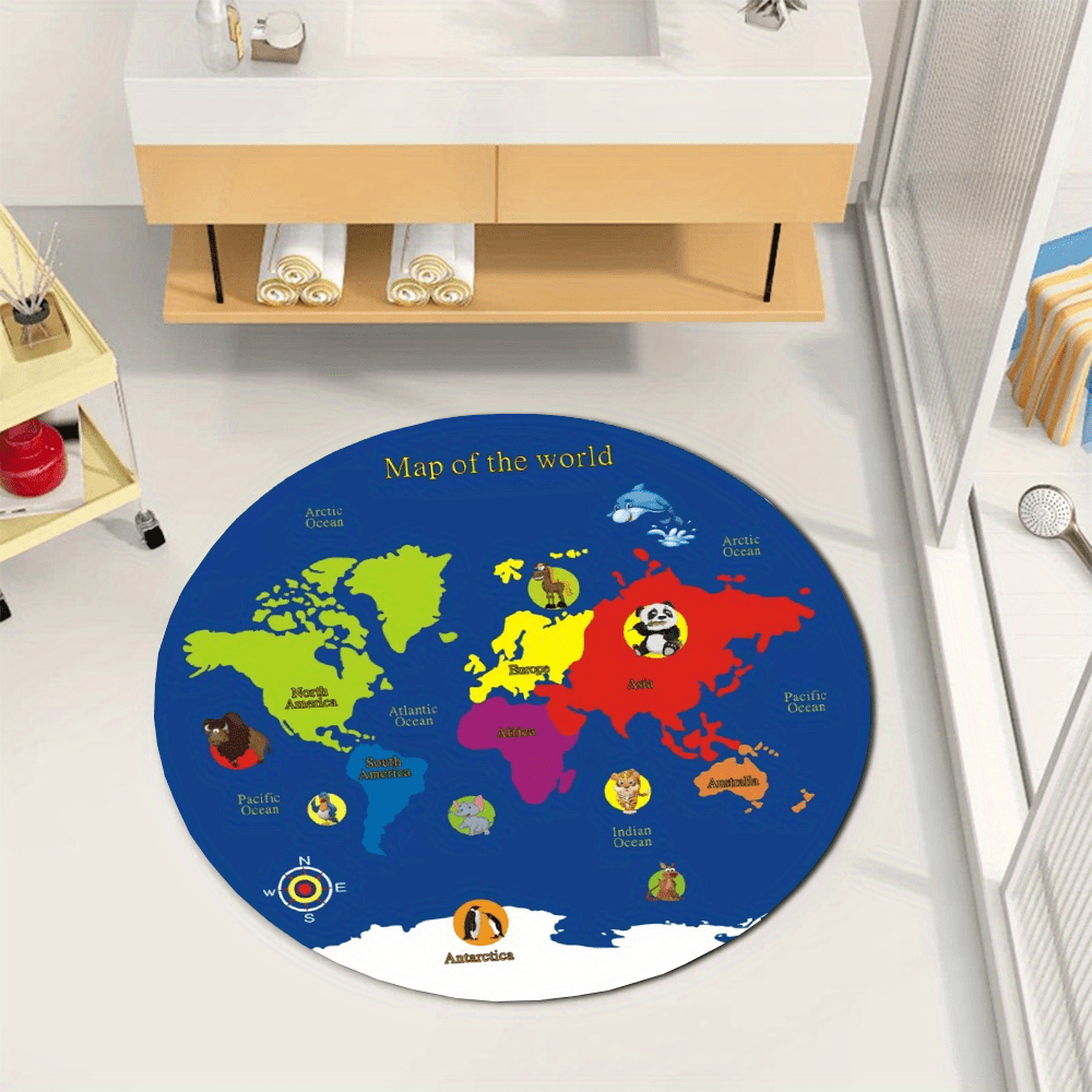 World Map Round Rug Flannel Ed - Kids Education Rug reseña y precio