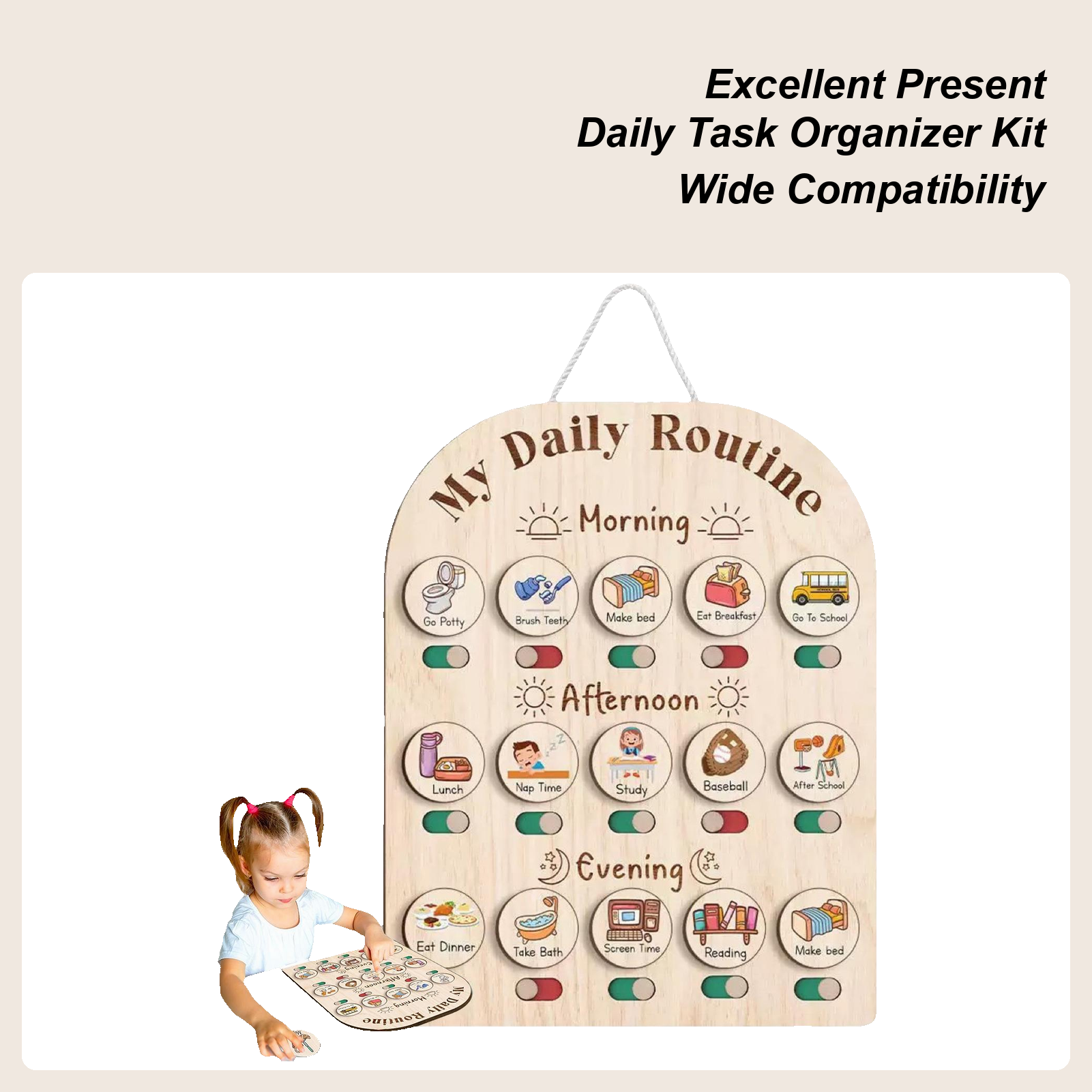 Kids Daily Routine Chart Wood  - Kids Education Charts reseña y precio