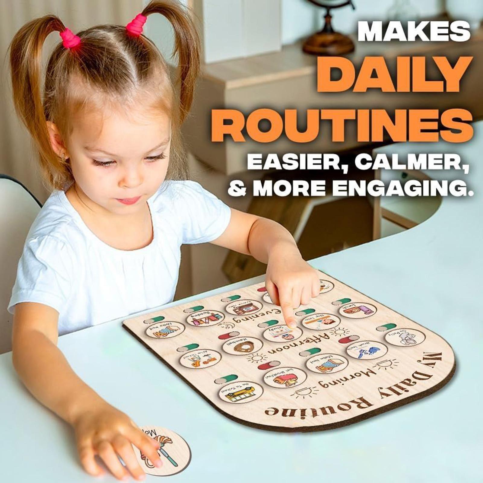 Kids Daily Routine Chart Wood  - Kids Education Charts reseña y precio