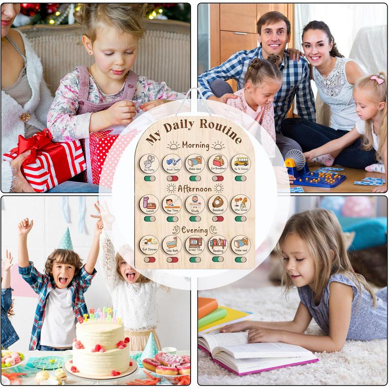 Kids Daily Routine Chart Wood  - Kids Education Charts reseña y precio