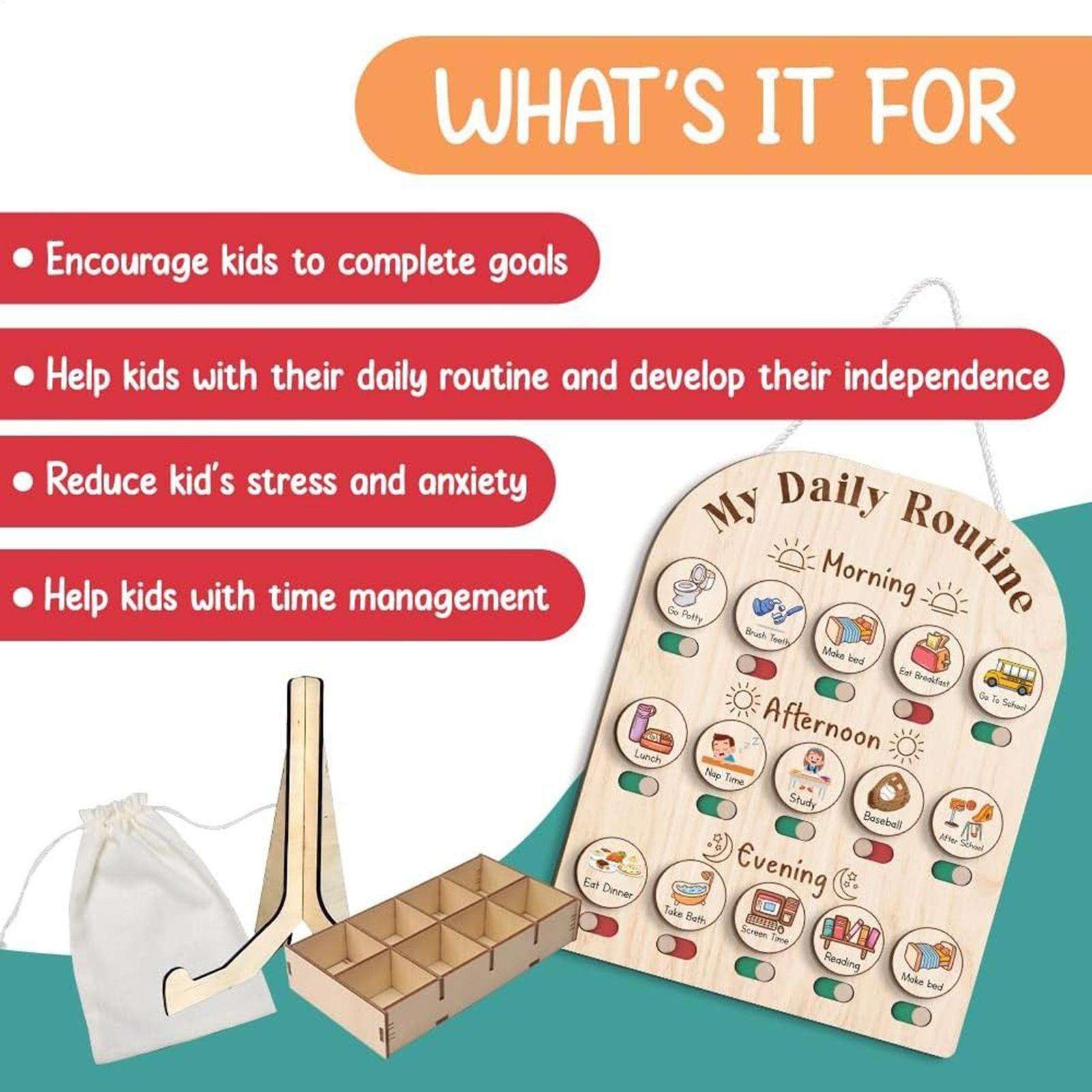 Kids Daily Routine Chart Wood  - Kids Education Charts reseña y precio